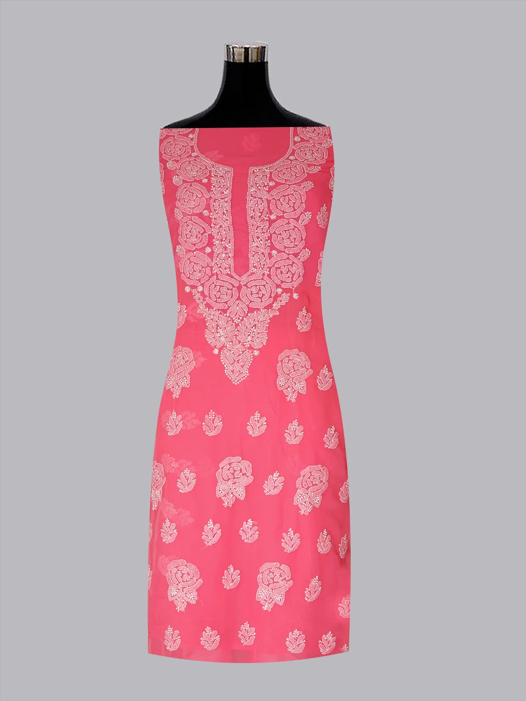 Ada Hand Embroidered Dark Pink Georgette Lucknowi Chikankari Unstitched Suit Piece A211319