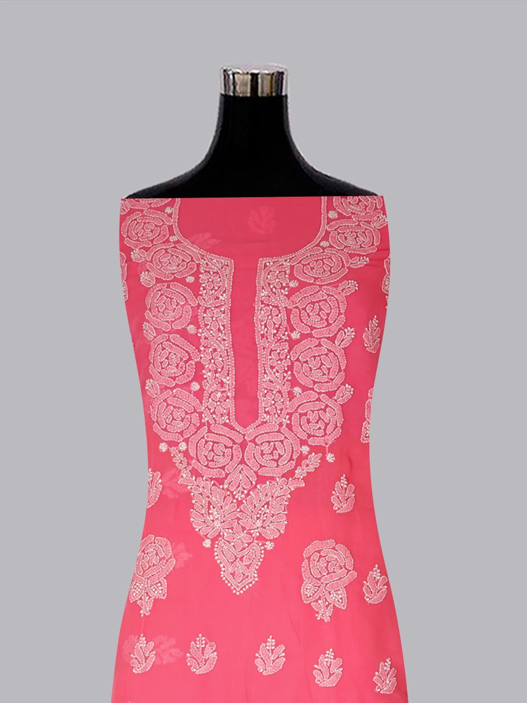 Ada Hand Embroidered Dark Pink Georgette Lucknowi Chikankari Unstitched Suit Piece A211319