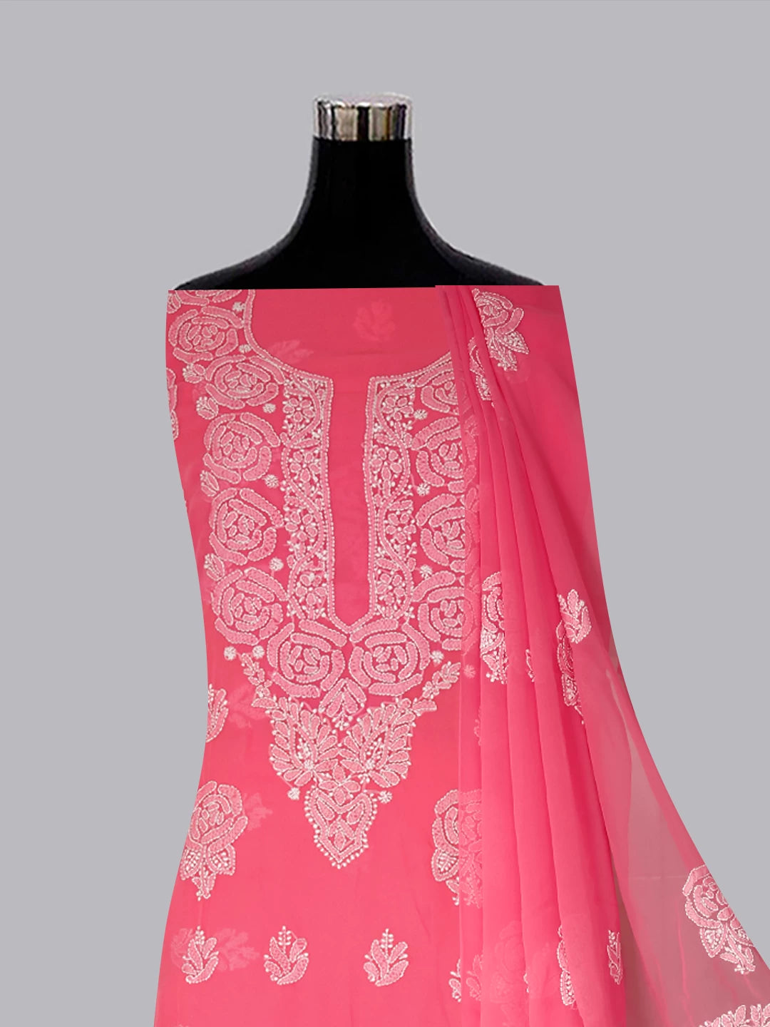 Ada Hand Embroidered Dark Pink Georgette Lucknowi Chikankari Unstitched Suit Piece A211319