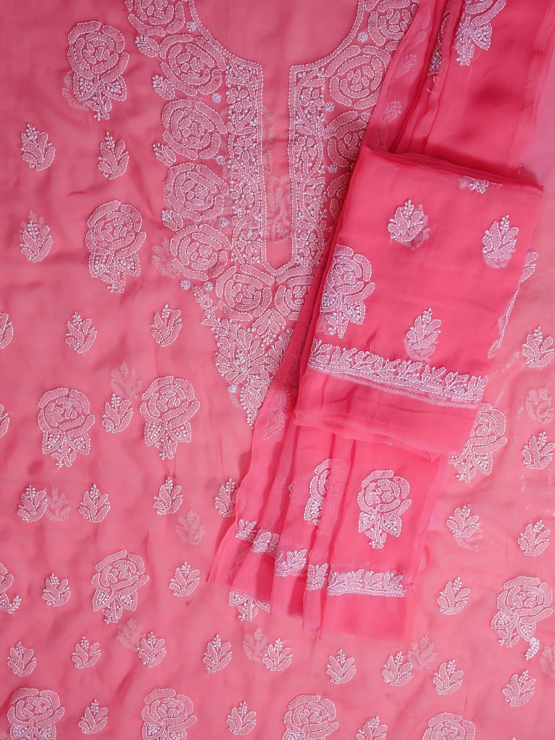 Ada Hand Embroidered Dark Pink Georgette Lucknowi Chikankari Unstitched Suit Piece A211319