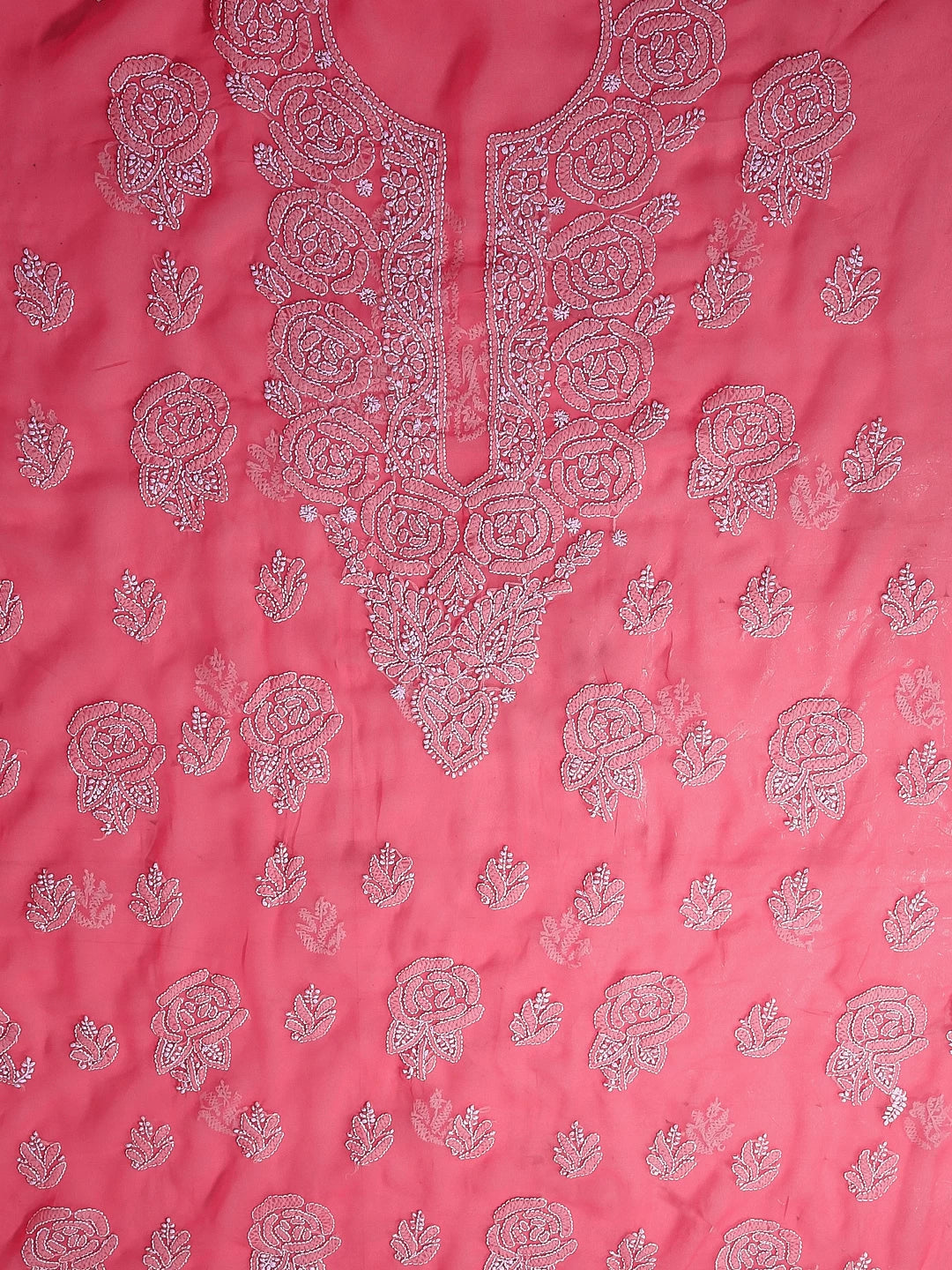 Ada Hand Embroidered Dark Pink Georgette Lucknowi Chikankari Unstitched Suit Piece A211319