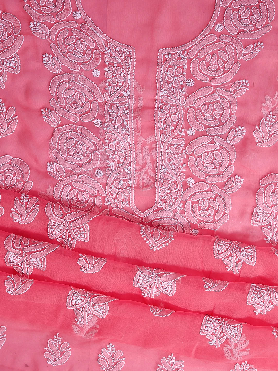 Ada Hand Embroidered Dark Pink Georgette Lucknowi Chikankari Unstitched Suit Piece A211319
