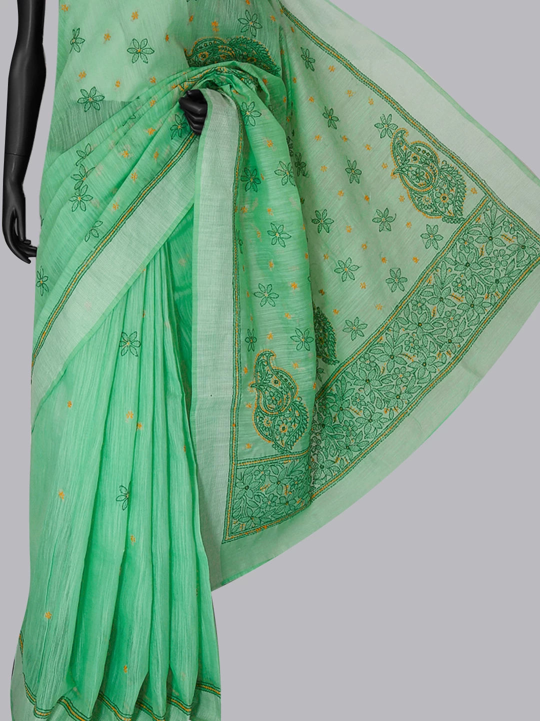 Ada Hand Embroidered Sea Green Chanderi Lucknowi Chikankari Saree With Blouse 01A453613