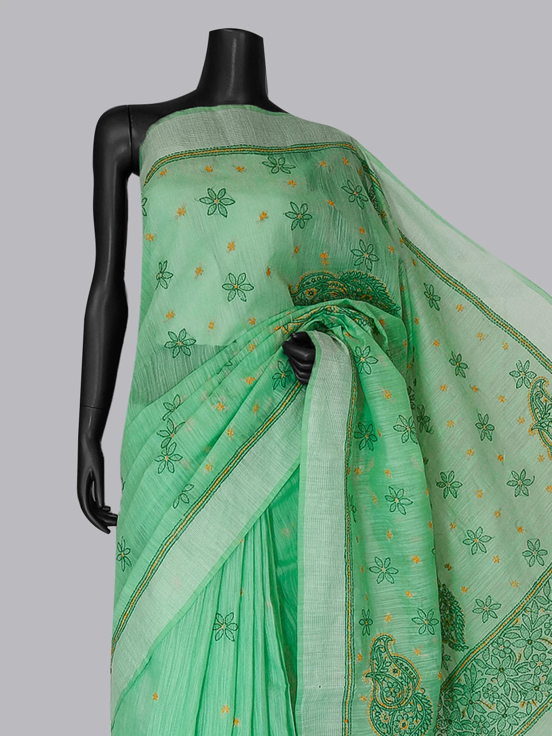 Ada Hand Embroidered Sea Green Chanderi Lucknowi Chikankari Saree With Blouse 01A453613