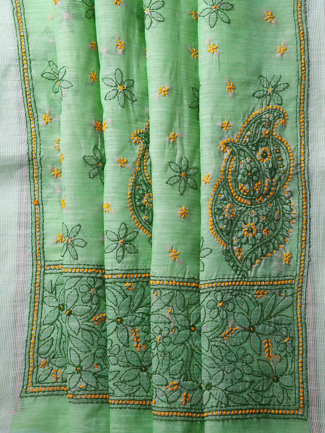 Ada Hand Embroidered Sea Green Chanderi Lucknowi Chikankari Saree With Blouse 01A453613