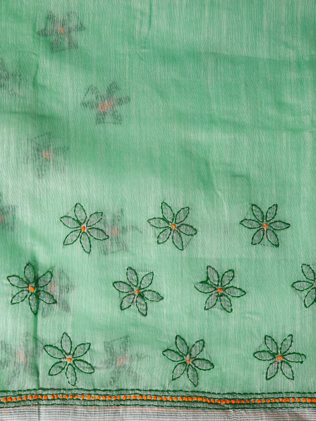 Ada Hand Embroidered Sea Green Chanderi Lucknowi Chikankari Saree With Blouse 01A453613