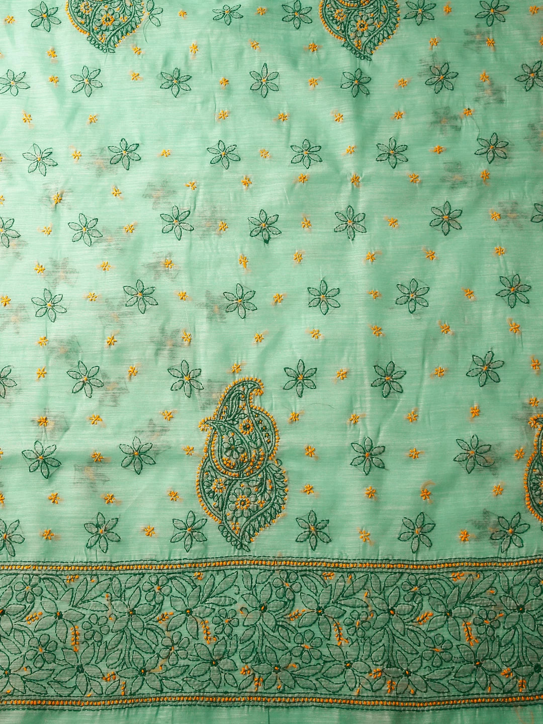Ada Hand Embroidered Sea Green Chanderi Lucknowi Chikankari Saree With Blouse 01A453613