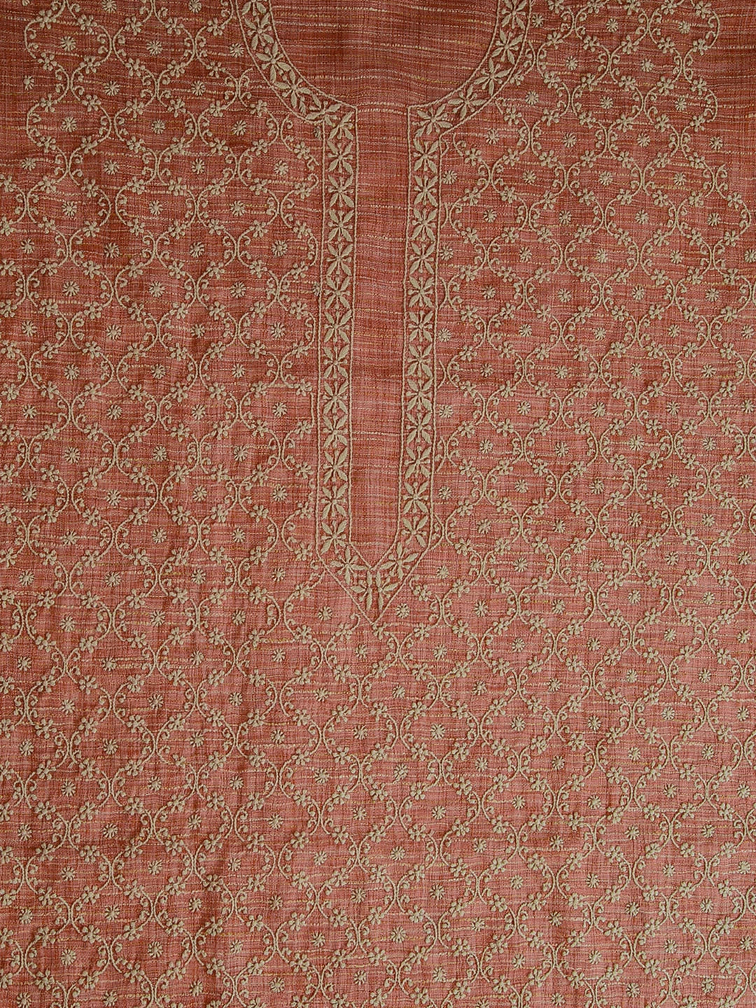 Ada Hand Embroidered Dusty Peach Khadi Cotton Lucknowi Chikankari Unstitched Men's Kurta Piece 01A362294