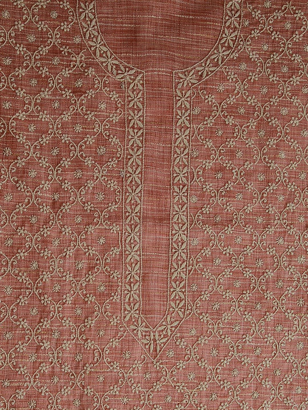 Ada Hand Embroidered Dusty Peach Khadi Cotton Lucknowi Chikankari Unstitched Men's Kurta Piece 01A362294