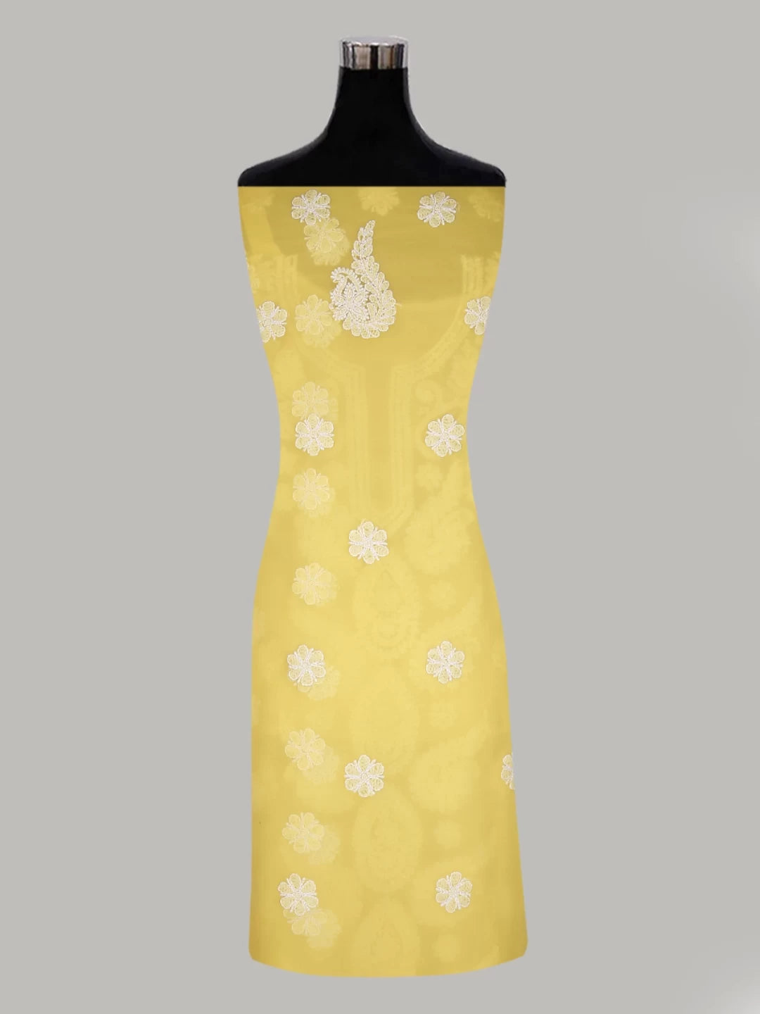 Ada Hand Embroidered Yellow Georgette Lucknowi Chikankari Unstitched Suit Piece A211313