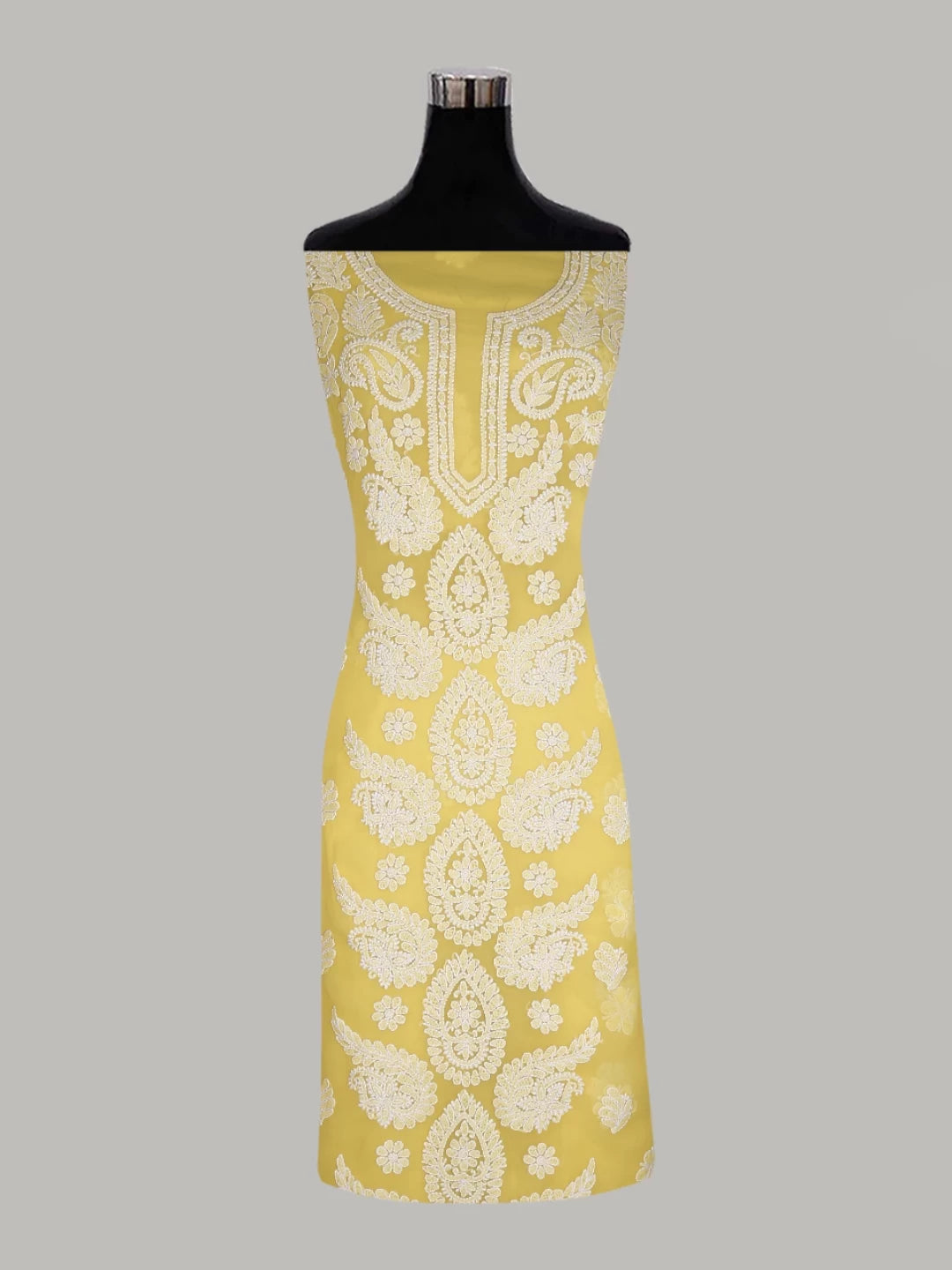 Ada Hand Embroidered Yellow Georgette Lucknowi Chikankari Unstitched Suit Piece A211313