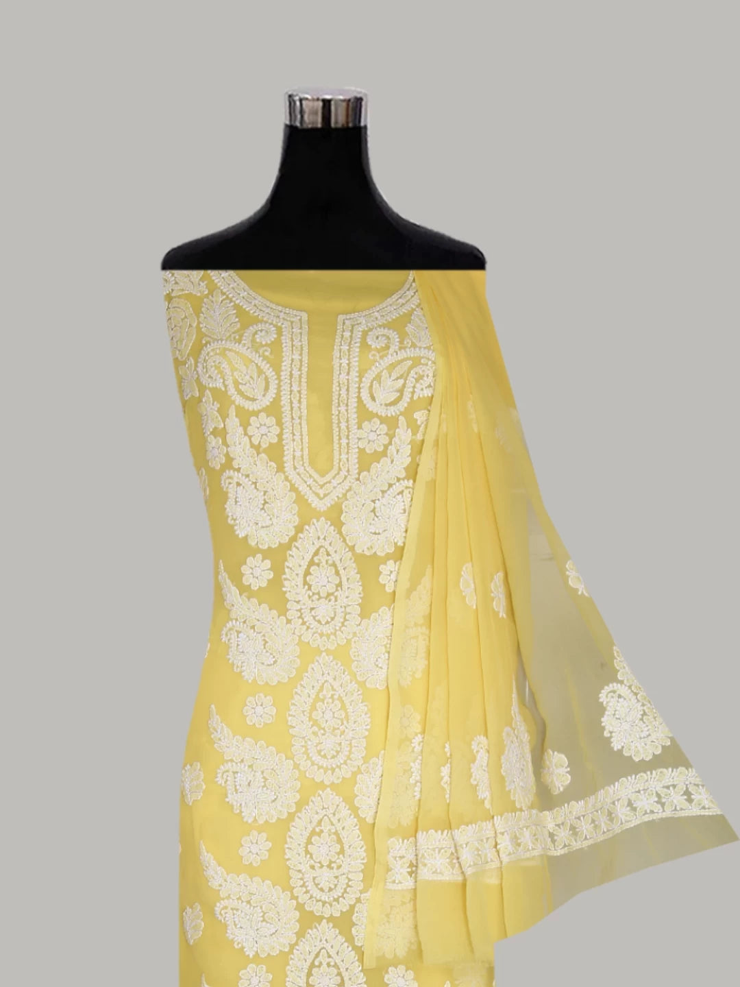 Ada Hand Embroidered Yellow Georgette Lucknowi Chikankari Unstitched Suit Piece A211313