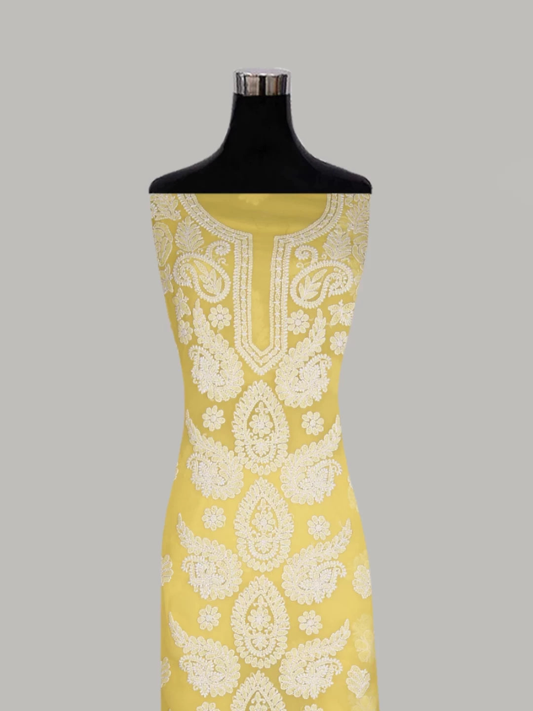 Ada Hand Embroidered Yellow Georgette Lucknowi Chikankari Unstitched Suit Piece A211313