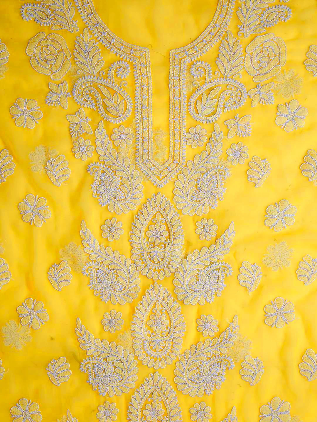 Ada Hand Embroidered Yellow Georgette Lucknowi Chikankari Unstitched Suit Piece A211313