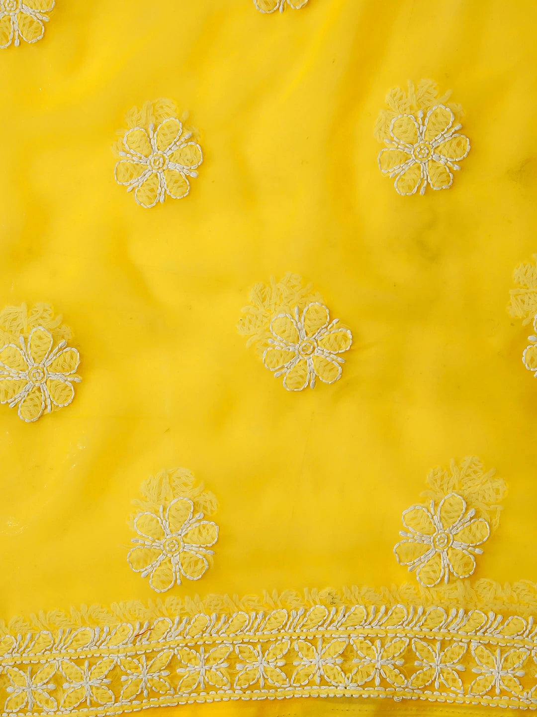 Ada Hand Embroidered Yellow Georgette Lucknowi Chikankari Unstitched Suit Piece A211313