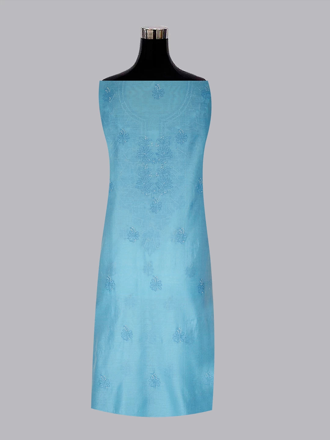 Ada Hand Embroidered Sky Blue Chanderi Lucknowi Chikankari Unstitched Kurta Dupatta Set 01A384754