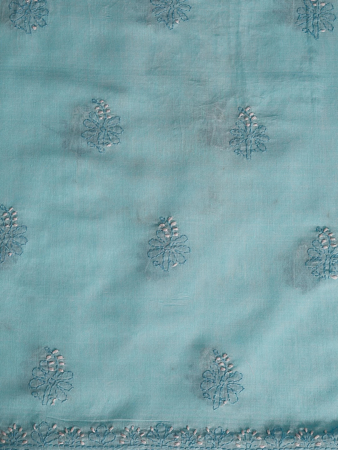 Ada Hand Embroidered Sky Blue Chanderi Lucknowi Chikankari Unstitched Kurta Dupatta Set 01A384754