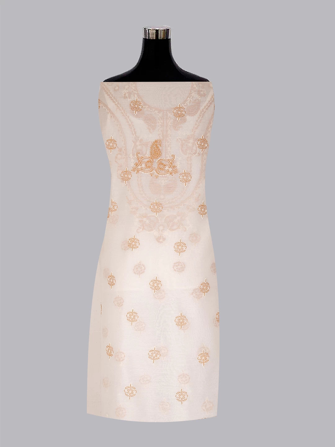 Ada Hand Embroidered Cream Chanderi Lucknowi Chikankari Unstitched Kurta Dupatta Set 01A384753