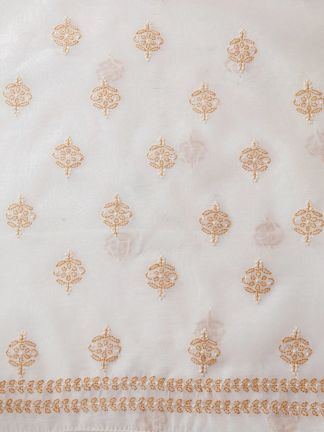 Ada Hand Embroidered Cream Chanderi Lucknowi Chikankari Unstitched Kurta Dupatta Set 01A384753