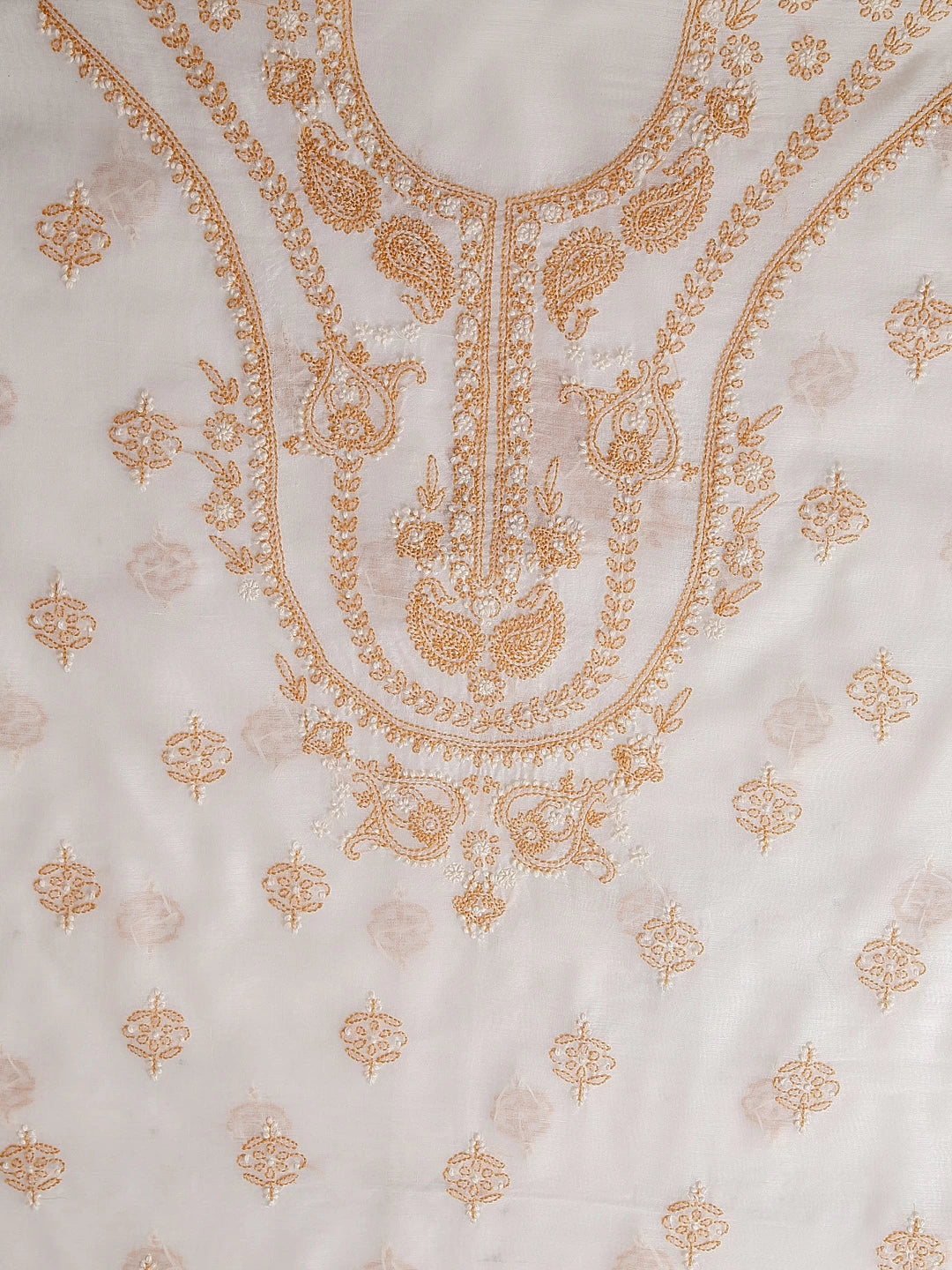 Ada Hand Embroidered Cream Chanderi Lucknowi Chikankari Unstitched Kurta Dupatta Set 01A384753