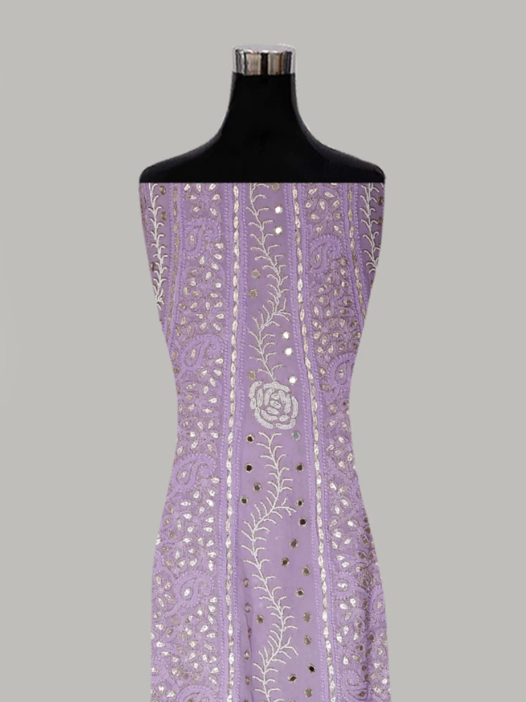 Ada Hand Embroidered Mauve Georgette Lucknowi Chikankari Semi-Stitched Anarkali Kurta Dupatta Set  With Pearl Work 01A381017