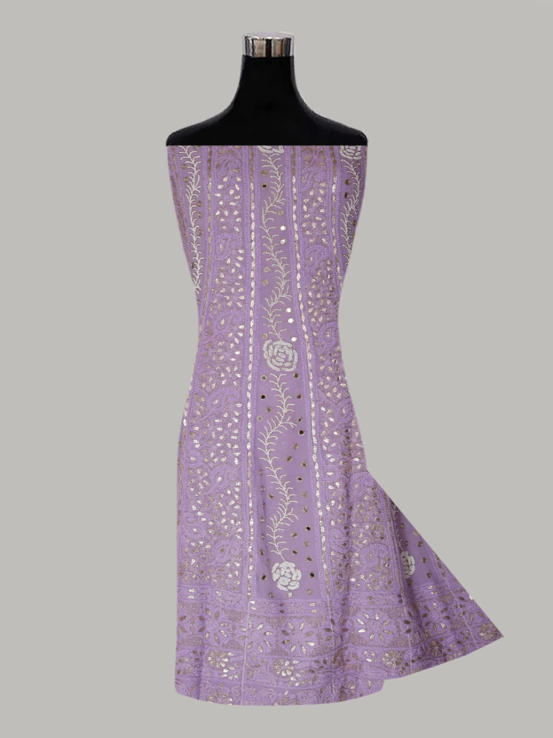 Ada Hand Embroidered Mauve Georgette Lucknowi Chikankari Semi-Stitched Anarkali Kurta Dupatta Set  With Pearl Work 01A381017