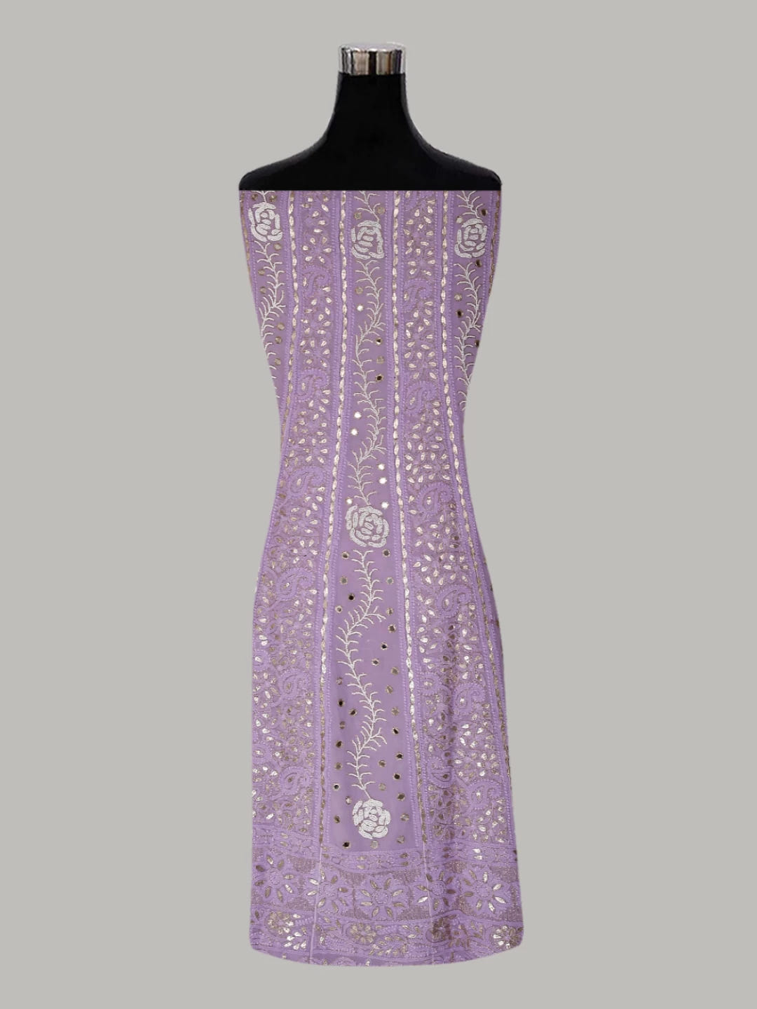 Ada Hand Embroidered Mauve Georgette Lucknowi Chikankari Semi-Stitched Anarkali Kurta Dupatta Set  With Pearl Work 01A381017