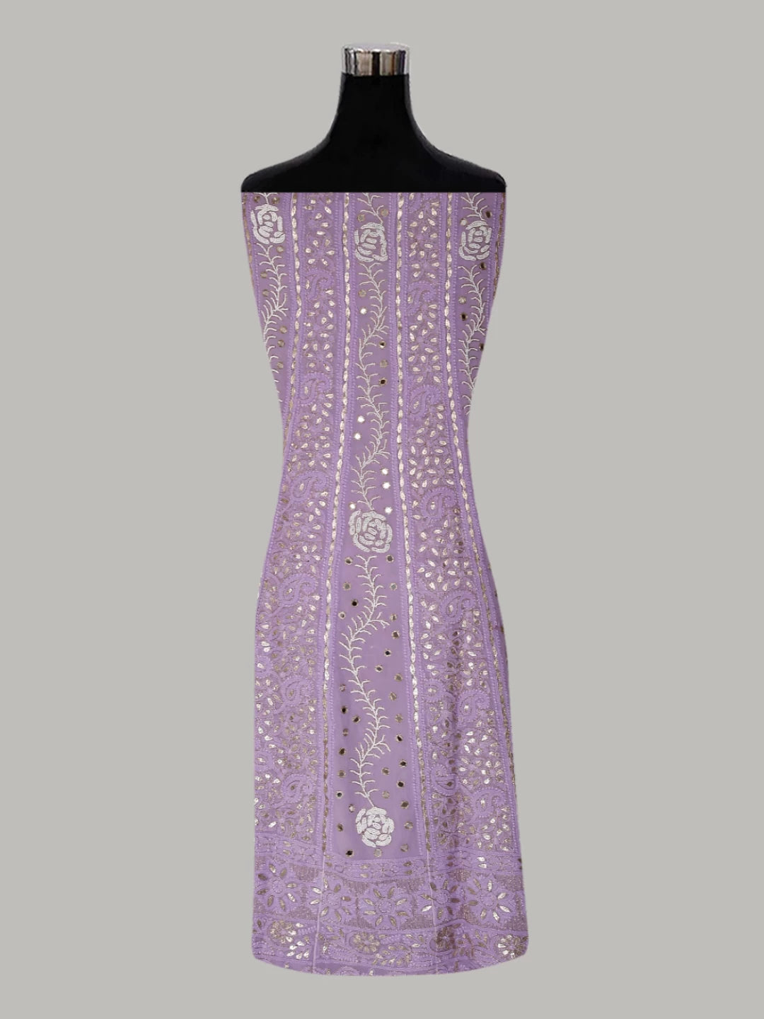 Ada Hand Embroidered Mauve Georgette Lucknowi Chikankari Semi-Stitched Anarkali Kurta Dupatta Set  With Pearl Work 01A381017