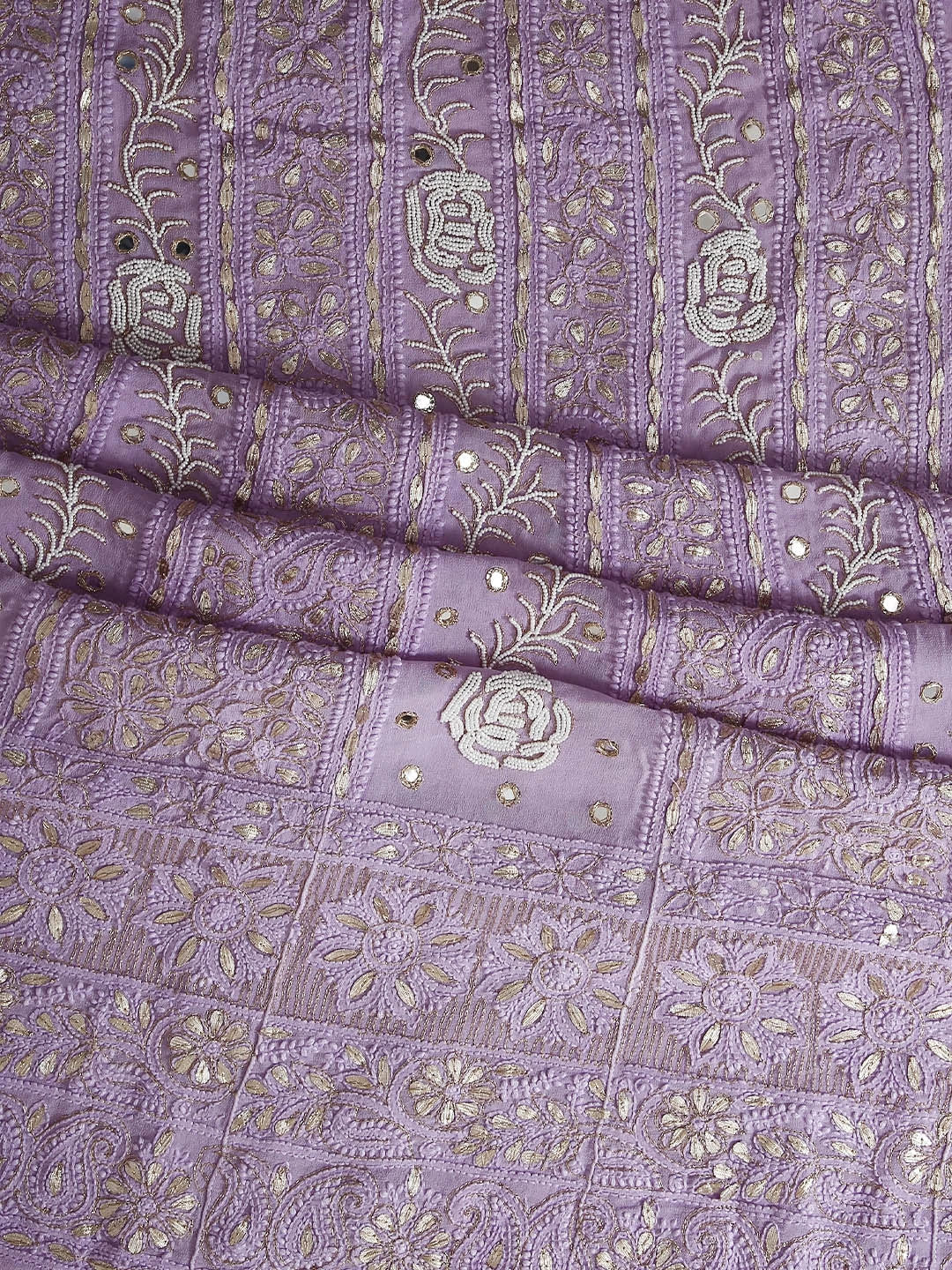 Ada Hand Embroidered Mauve Georgette Lucknowi Chikankari Semi-Stitched Anarkali Kurta Dupatta Set  With Pearl Work 01A381017