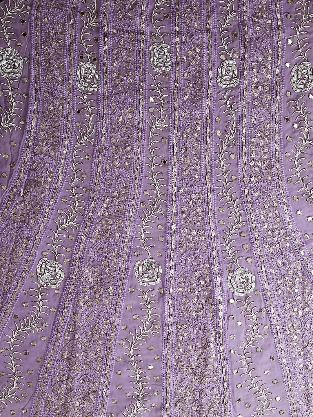 Ada Hand Embroidered Mauve Georgette Lucknowi Chikankari Semi-Stitched Anarkali Kurta Dupatta Set  With Pearl Work 01A381017