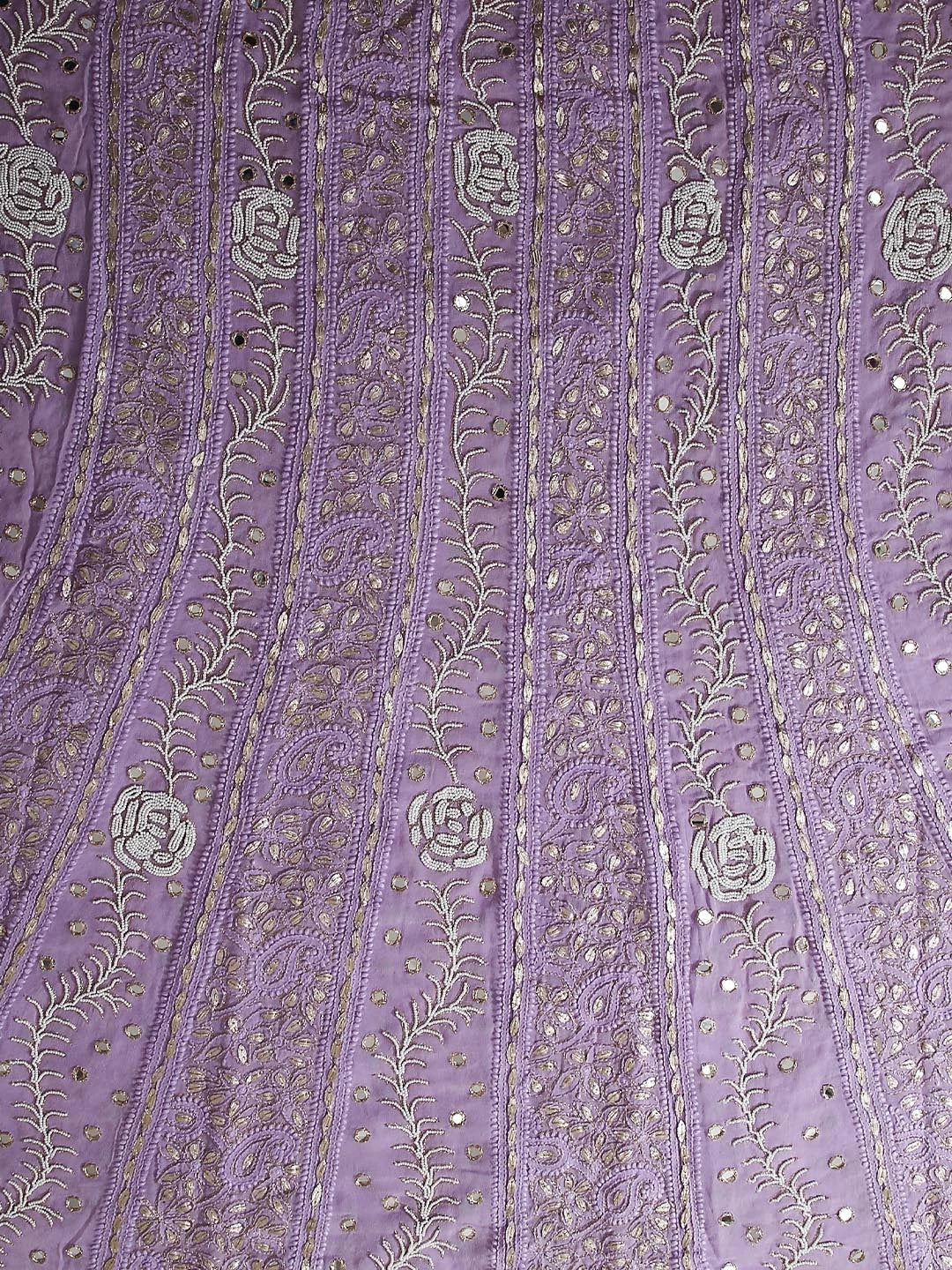Ada Hand Embroidered Mauve Georgette Lucknowi Chikankari Semi-Stitched Anarkali Kurta Dupatta Set  With Pearl Work 01A381017