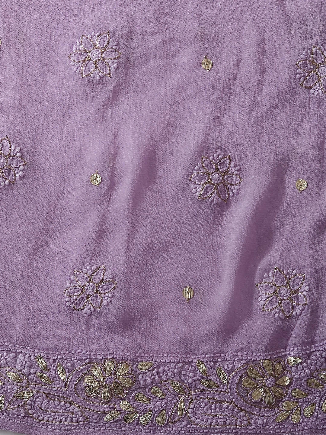 Ada Hand Embroidered Mauve Georgette Lucknowi Chikankari Semi-Stitched Anarkali Kurta Dupatta Set  With Pearl Work 01A381017