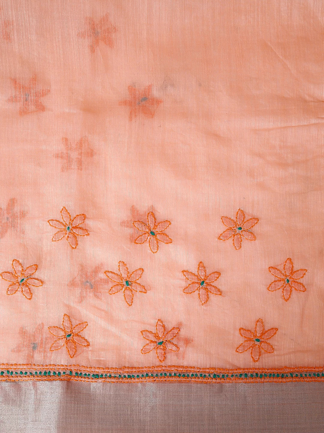 Ada Hand Embroidered Peach Chanderi Lucknowi Chikankari Saree With Blouse 01A453554