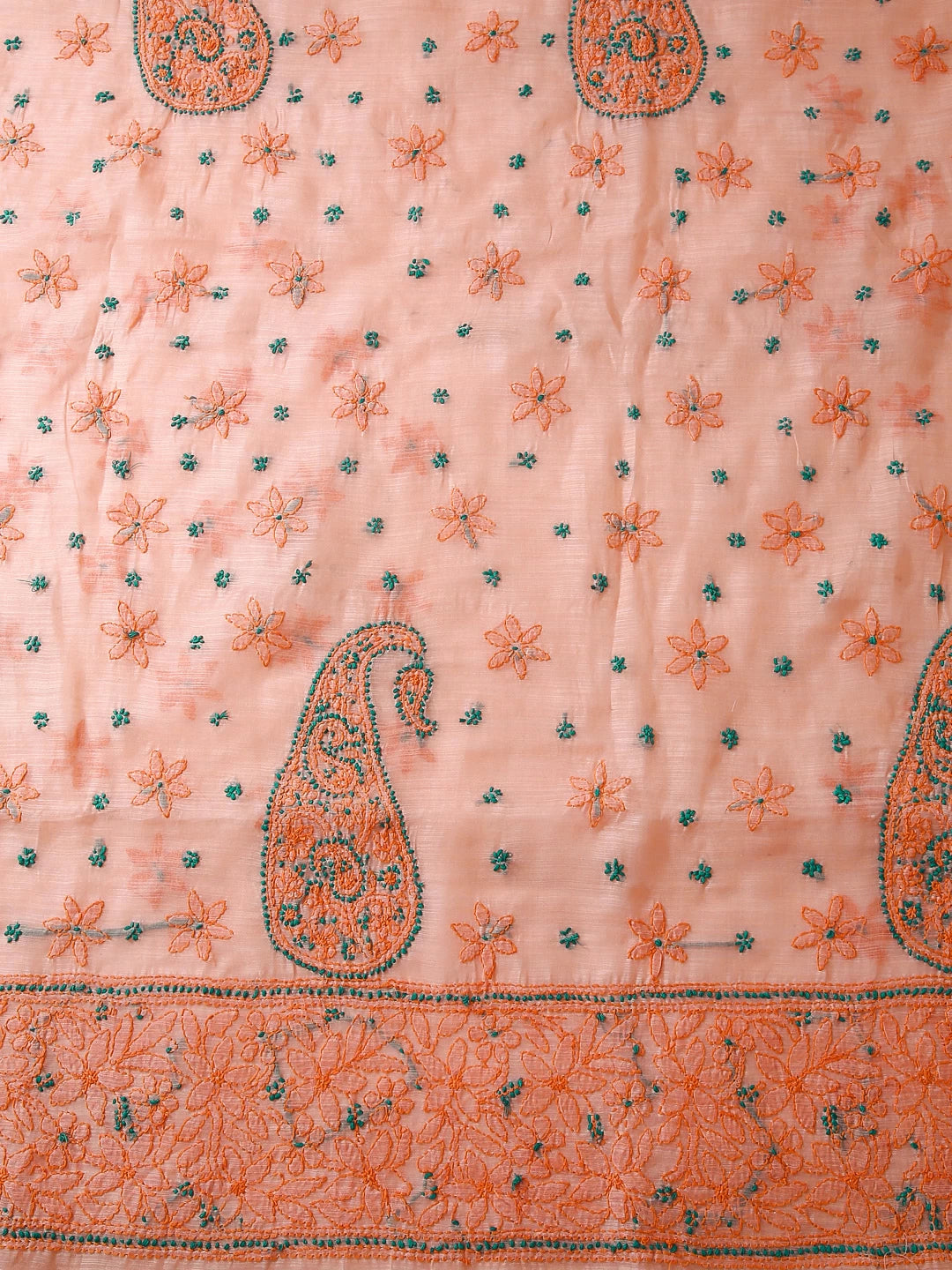 Ada Hand Embroidered Peach Chanderi Lucknowi Chikankari Saree With Blouse 01A453554
