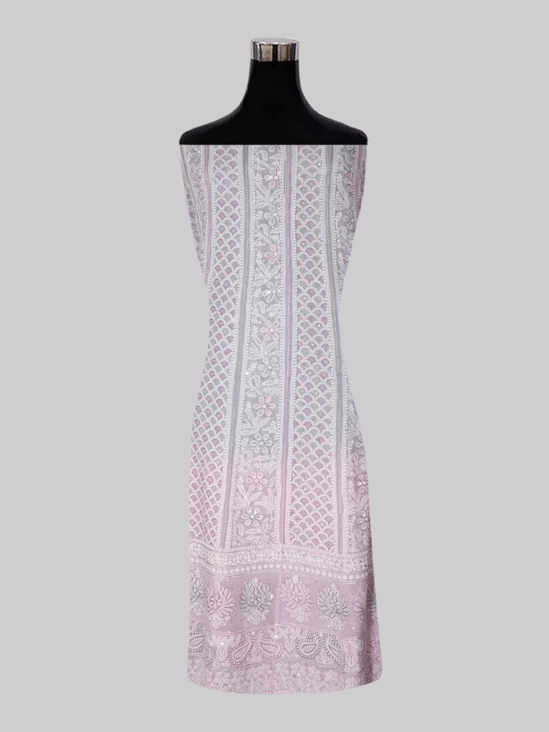 Ada Hand Embroidered Grey And Pink Ombre shade Georgette Lucknowi Chikankari Semi-Stitched Anarkali Kurta Dupatta Set With Cutdana Work 01A412475