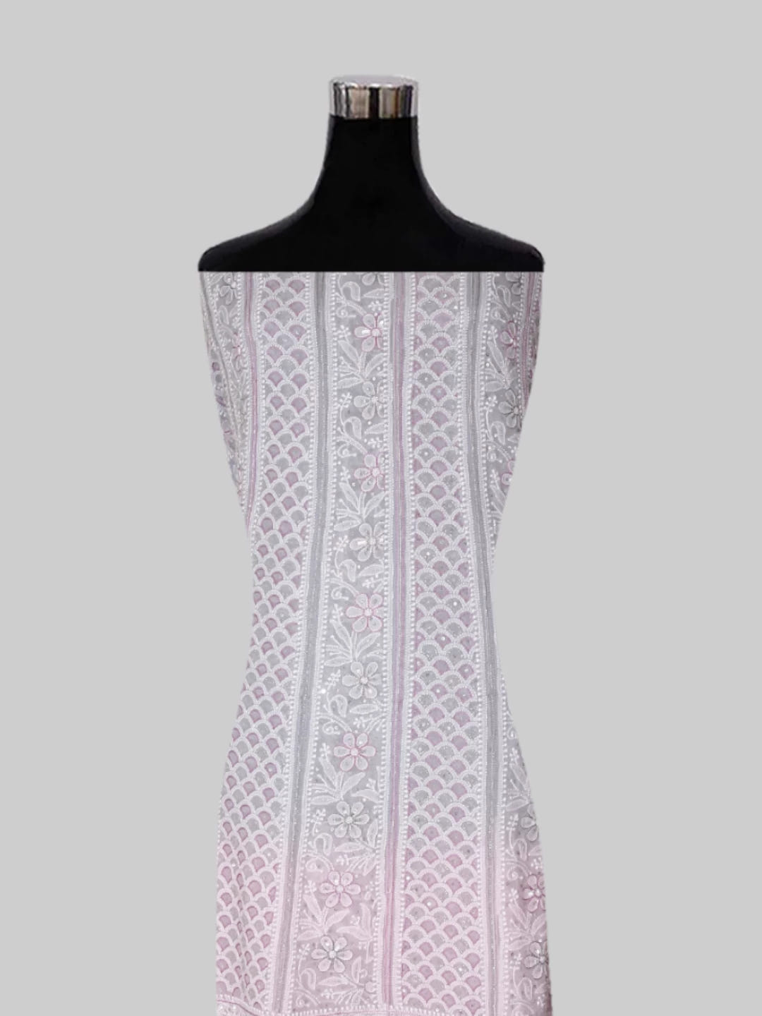 Ada Hand Embroidered Grey And Pink Ombre shade Georgette Lucknowi Chikankari Semi-Stitched Anarkali Kurta Dupatta Set With Cutdana Work 01A412475