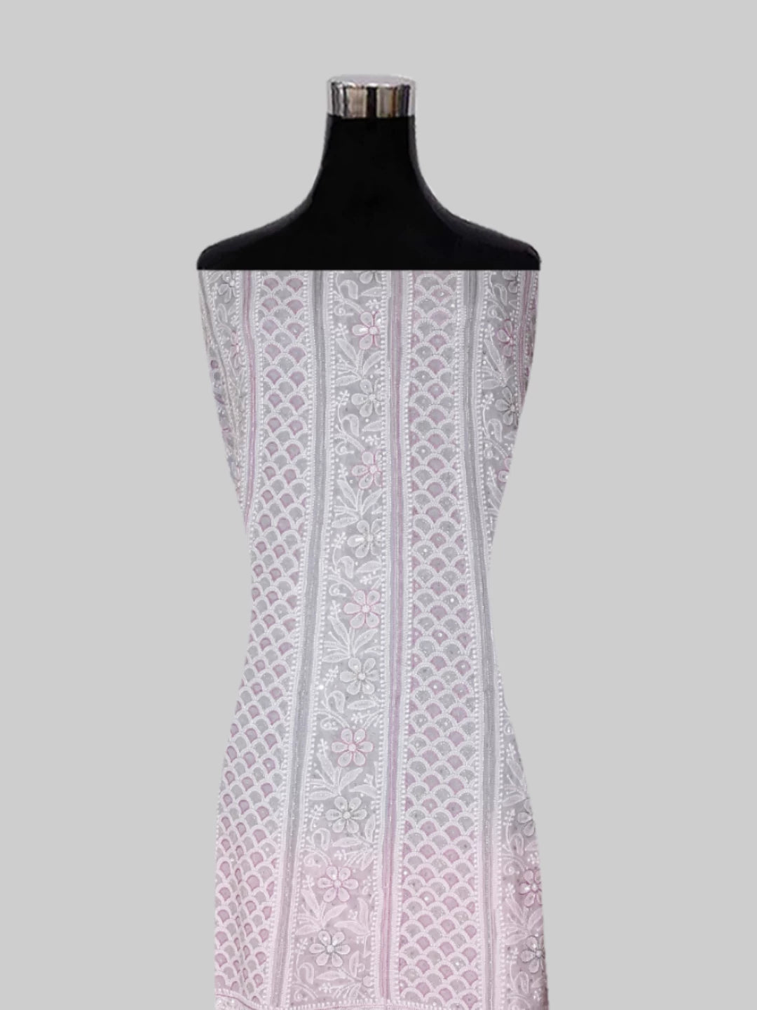 Ada Hand Embroidered Grey And Pink Ombre shade Georgette Lucknowi Chikankari Semi-Stitched Anarkali Kurta Dupatta Set With Cutdana Work 01A412475