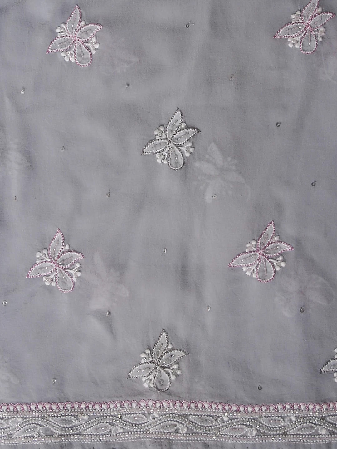 Ada Hand Embroidered Grey And Pink Ombre shade Georgette Lucknowi Chikankari Semi-Stitched Anarkali Kurta Dupatta Set With Cutdana Work 01A412475