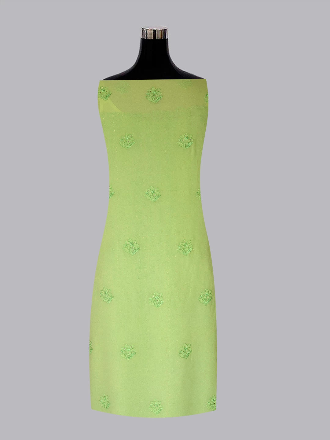 Ada Hand Embroidered Lime Green Viscose Georgette Lucknowi Chikankari Unstitched Kurta Dupatta Set With Muqaish Work 01A300331