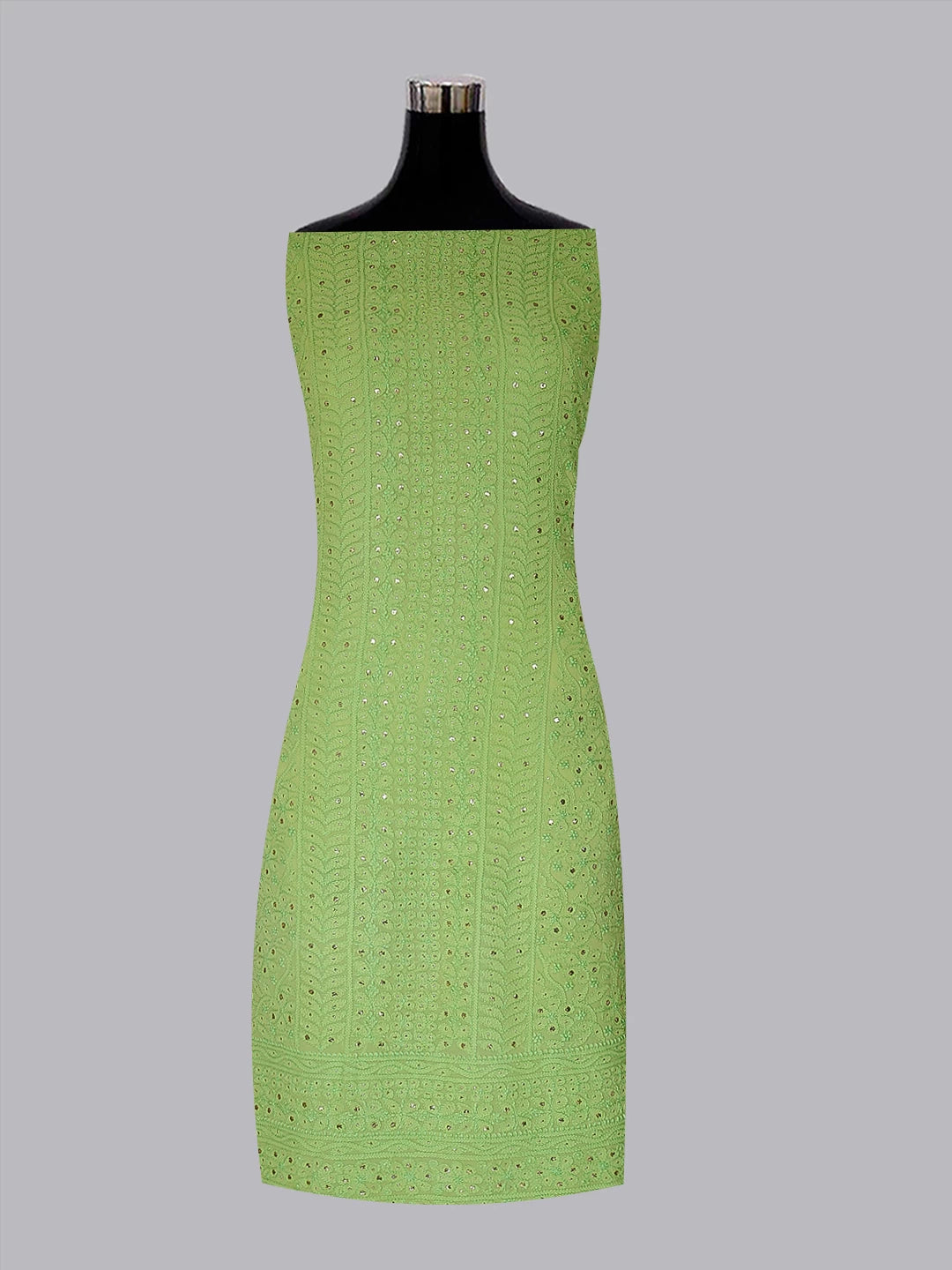 Ada Hand Embroidered Lime Green Viscose Georgette Lucknowi Chikankari Unstitched Kurta Dupatta Set With Muqaish Work 01A300331