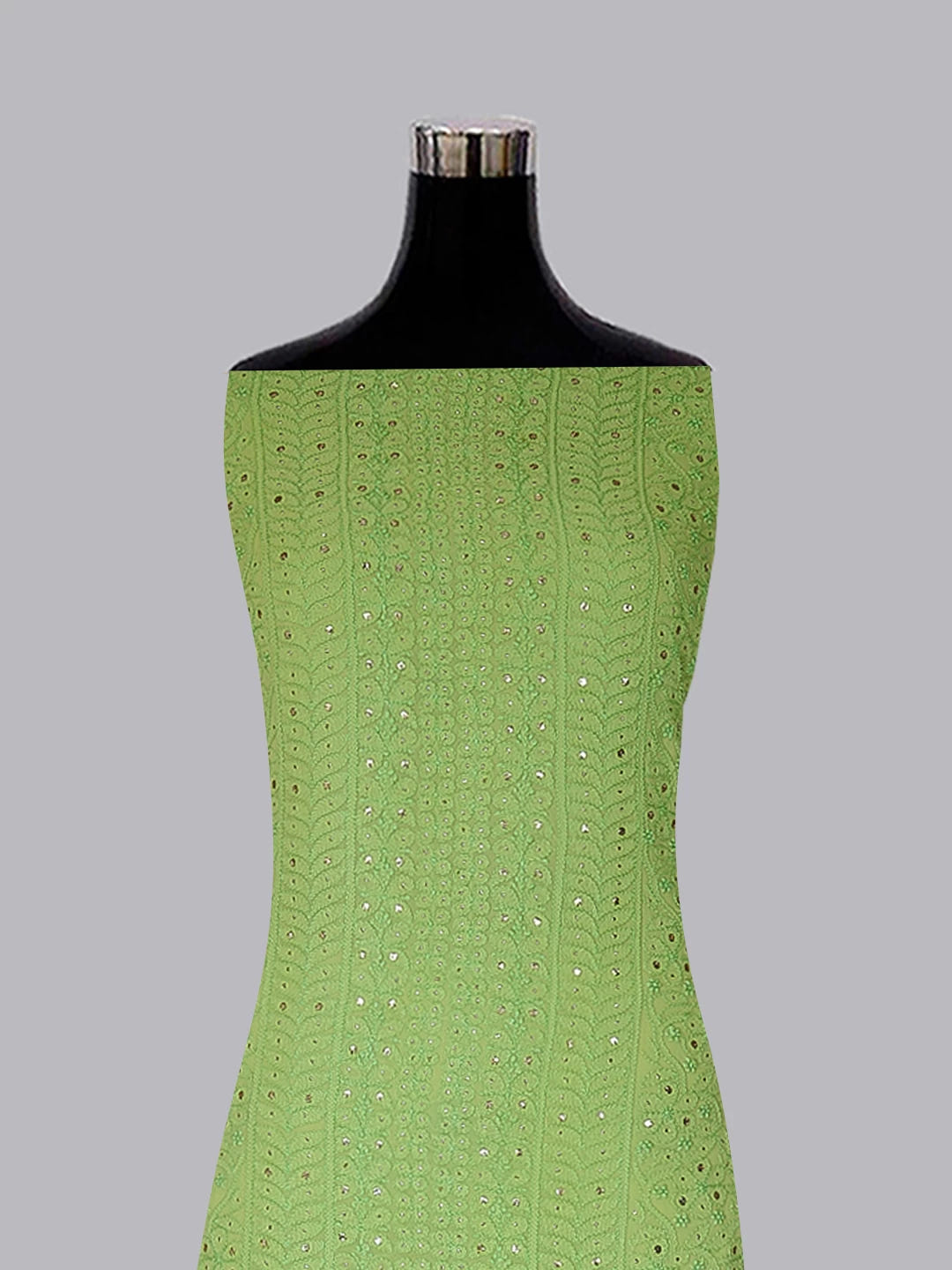 Ada Hand Embroidered Lime Green Viscose Georgette Lucknowi Chikankari Unstitched Kurta Dupatta Set With Muqaish Work 01A300331