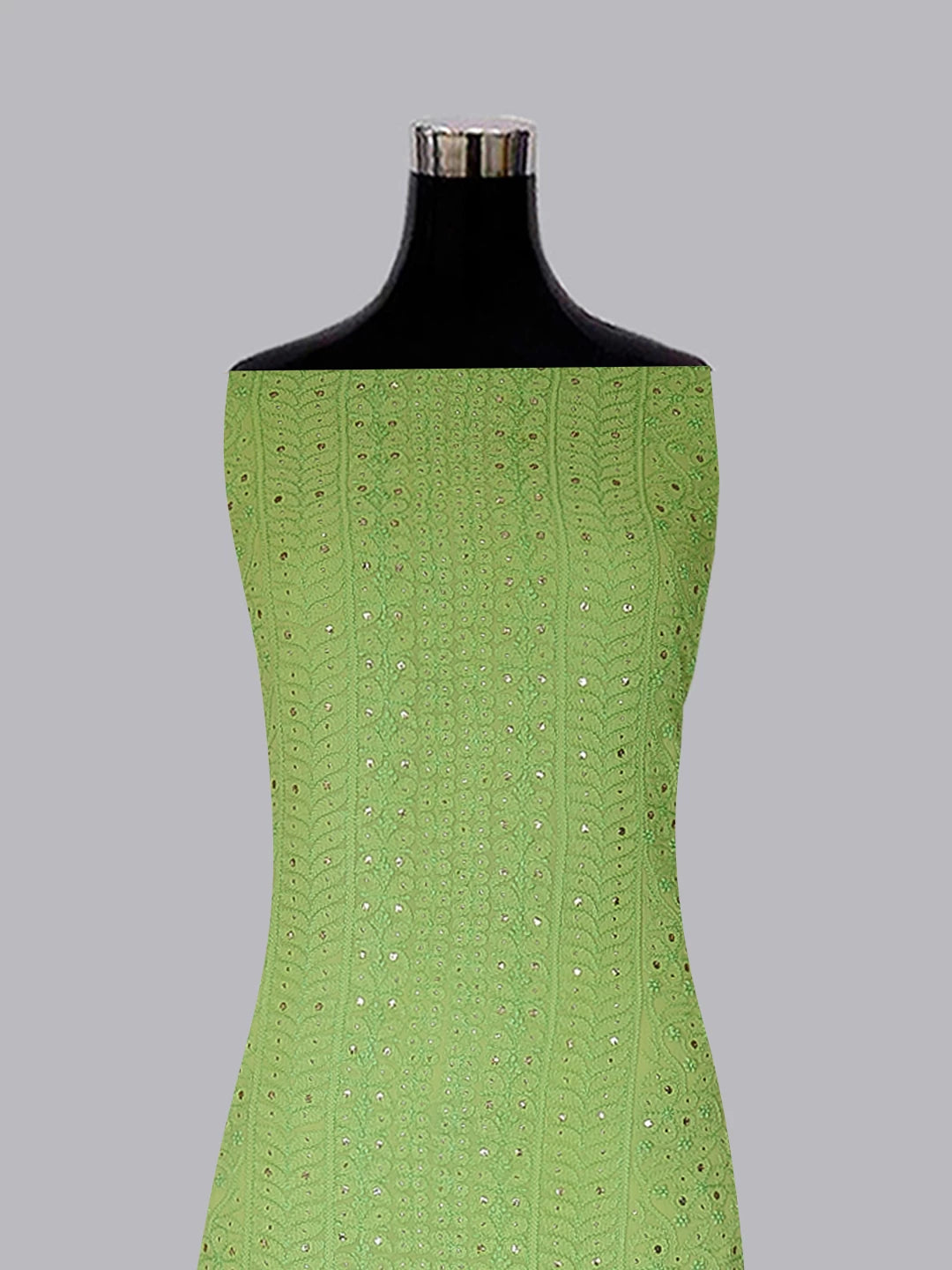 Ada Hand Embroidered Lime Green Viscose Georgette Lucknowi Chikankari Unstitched Kurta Dupatta Set With Muqaish Work 01A300331