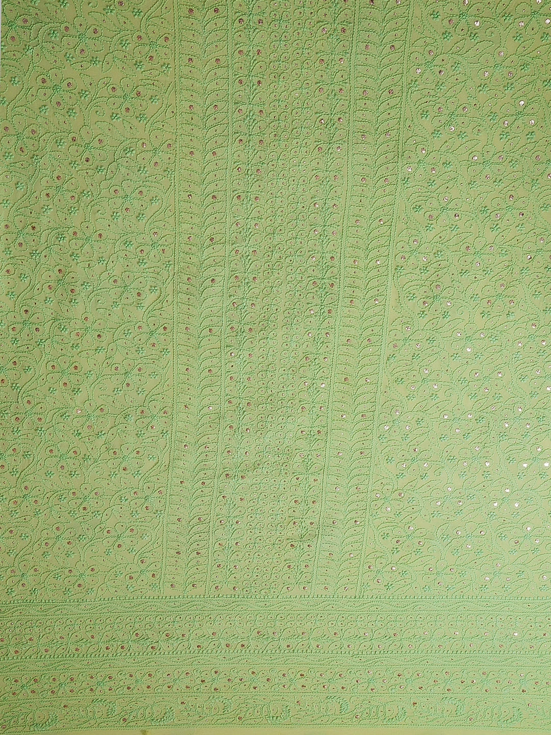 Ada Hand Embroidered Lime Green Viscose Georgette Lucknowi Chikankari Unstitched Kurta Dupatta Set With Muqaish Work 01A300331