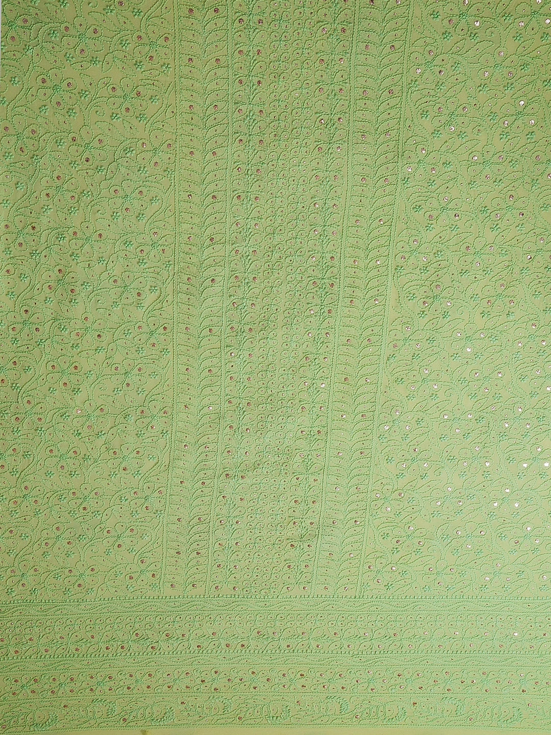 Ada Hand Embroidered Lime Green Viscose Georgette Lucknowi Chikankari Unstitched Kurta Dupatta Set With Muqaish Work 01A300331