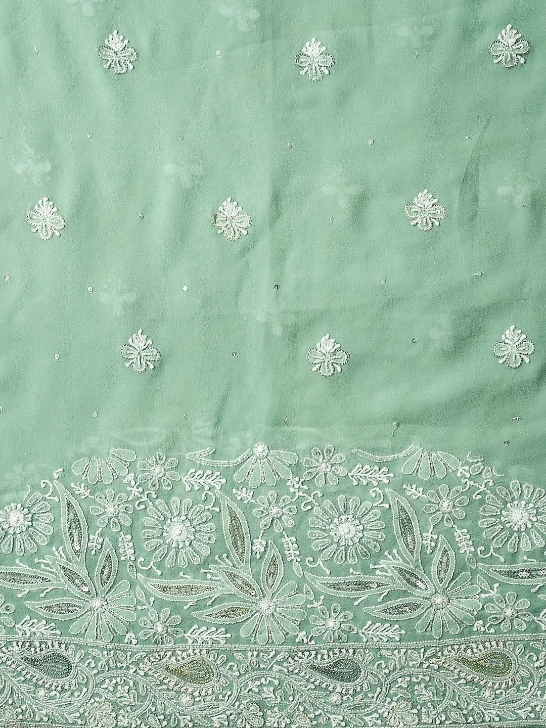 Ada Hand Embroidered Sage Green Ombre Shade Georgette Lucknowi Chikankari Saree/Blouse With Cutdana Work 01A347731