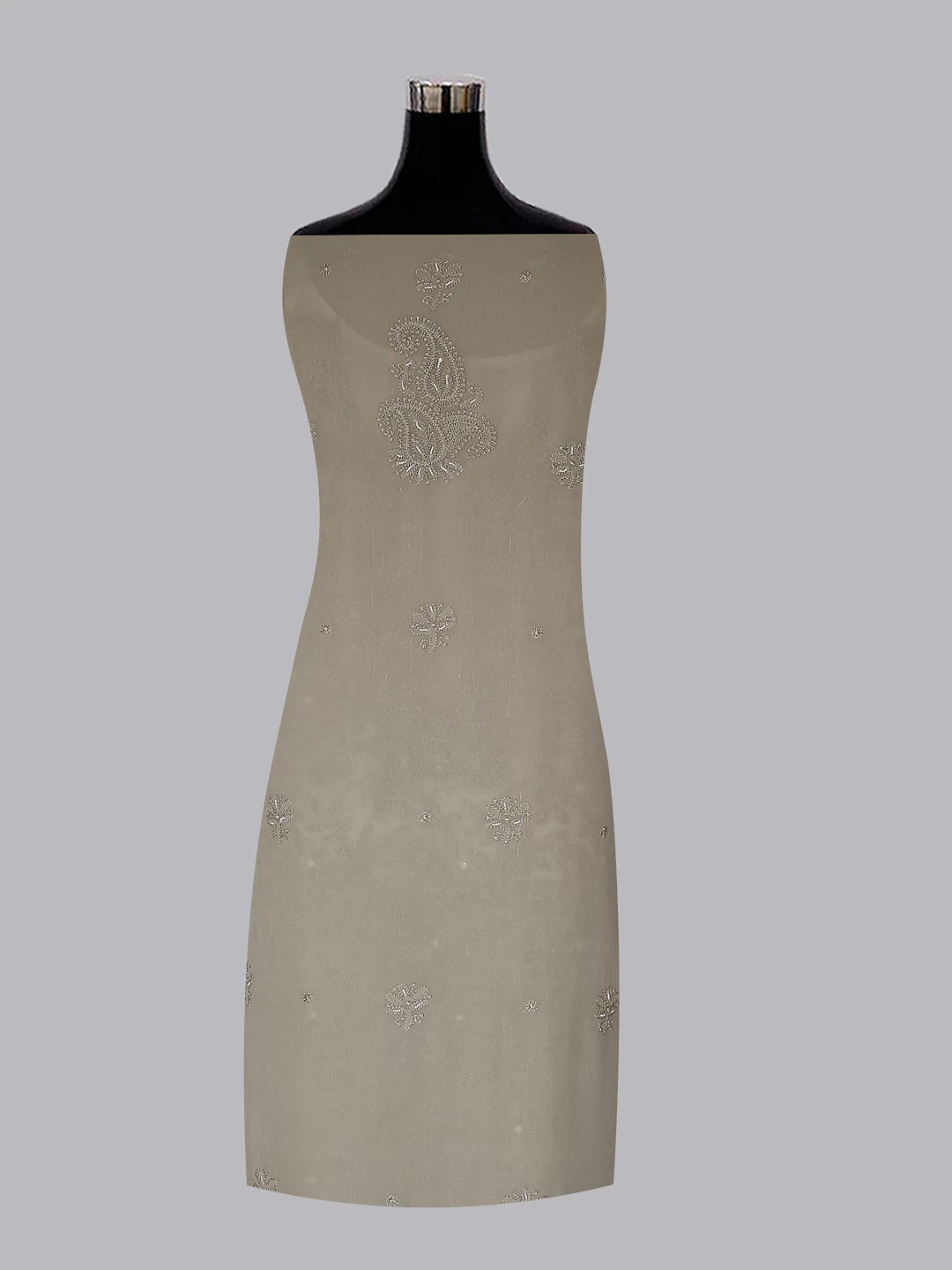 Ada Hand Embroidered Taupe Brown Georgette Lucknowi Chikankari Unstitched Kurta Dupatta Set With Pearl Work 01A404843