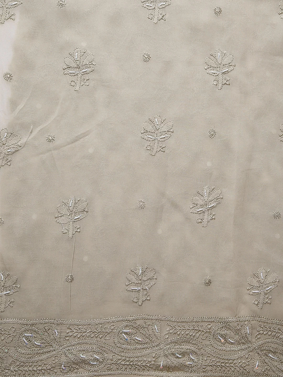Ada Hand Embroidered Taupe Brown Georgette Lucknowi Chikankari Unstitched Kurta Dupatta Set With Pearl Work 01A404843