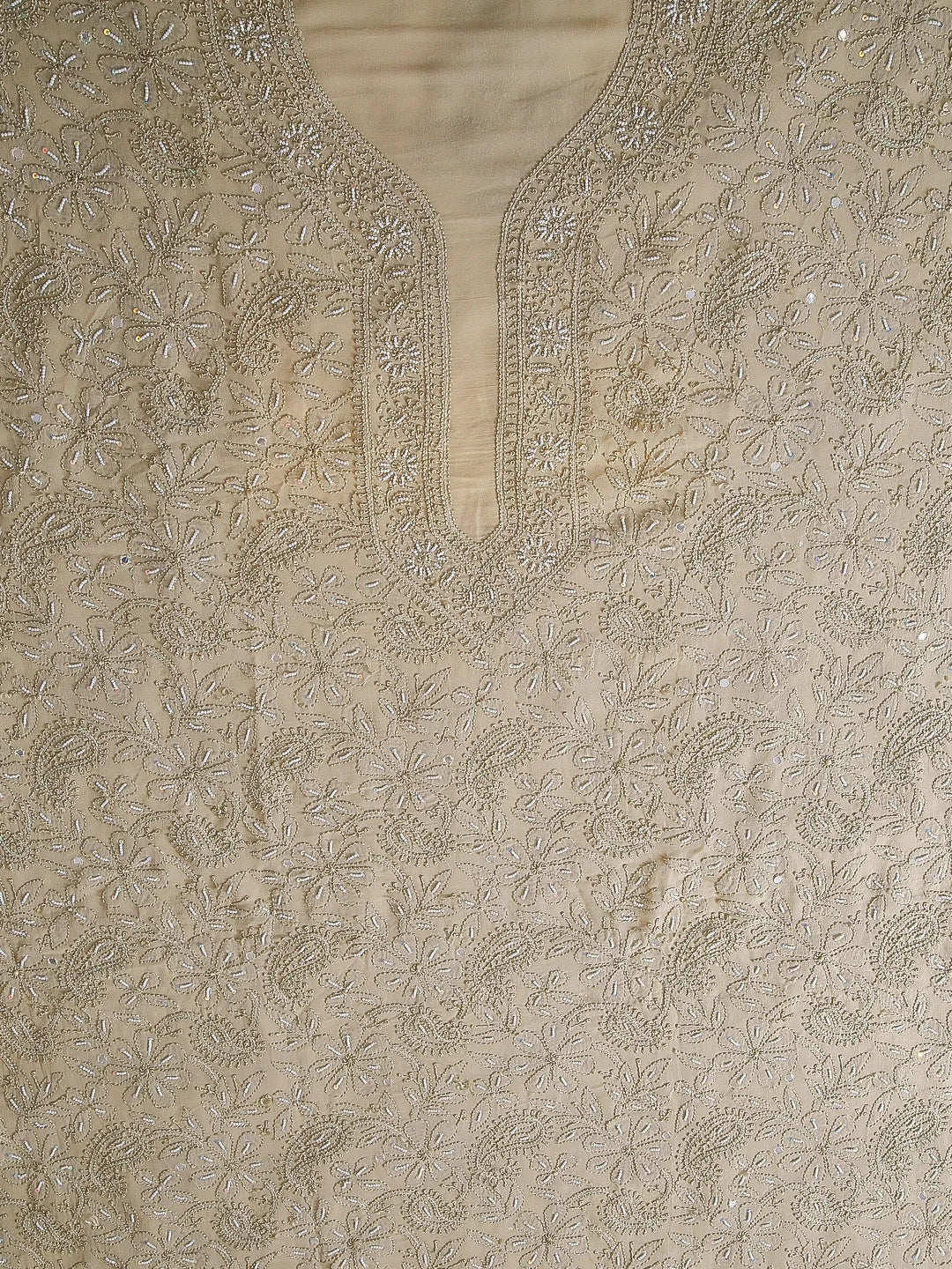 Ada Hand Embroidered Taupe Brown Georgette Lucknowi Chikankari Unstitched Kurta Dupatta Set With Pearl Work 01A404843