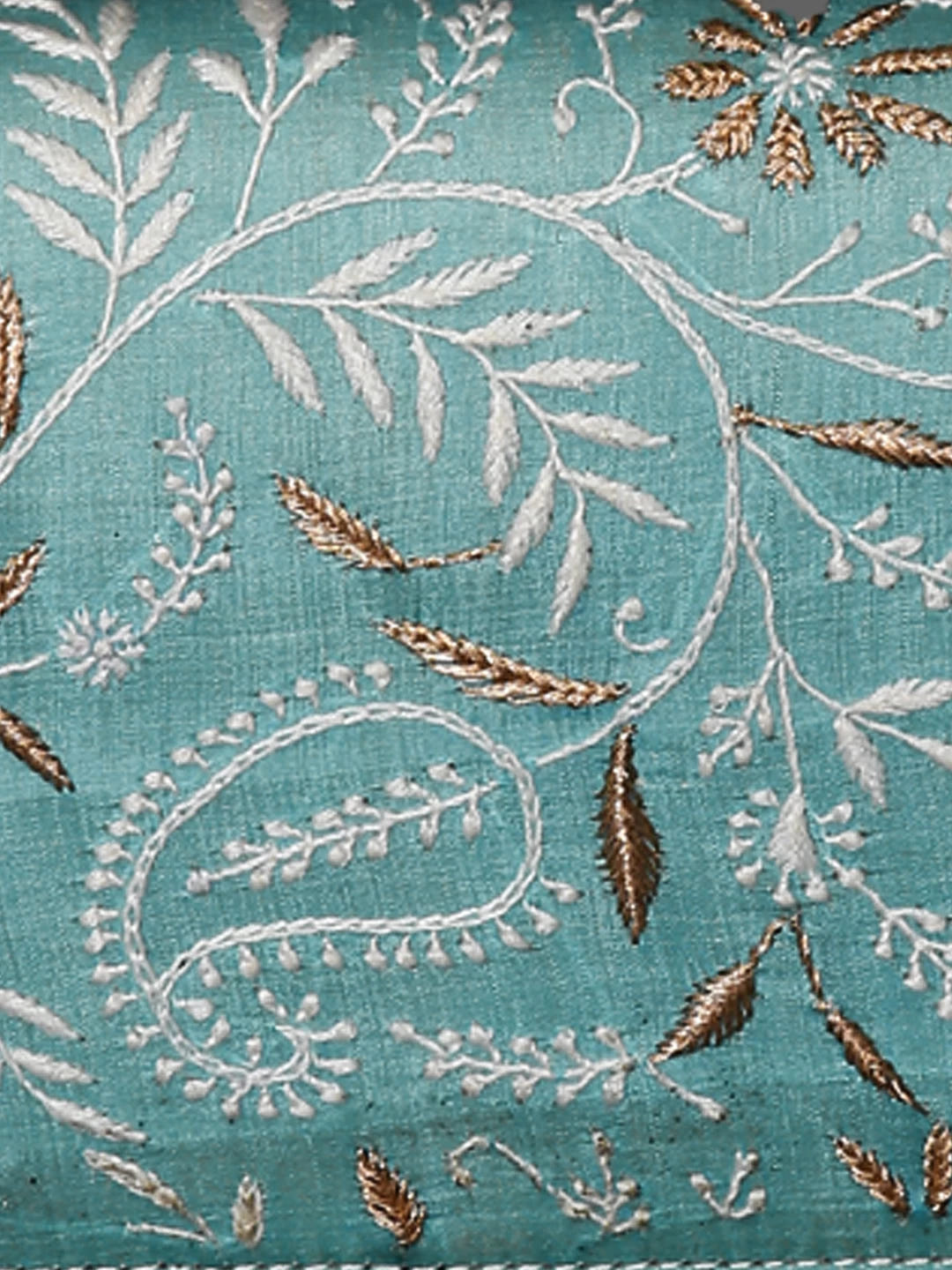 Ada Hand Embroidered Cyan Blue Silk Lucknowi Chikankari Clutch Handbag With Zari Work 01A377949