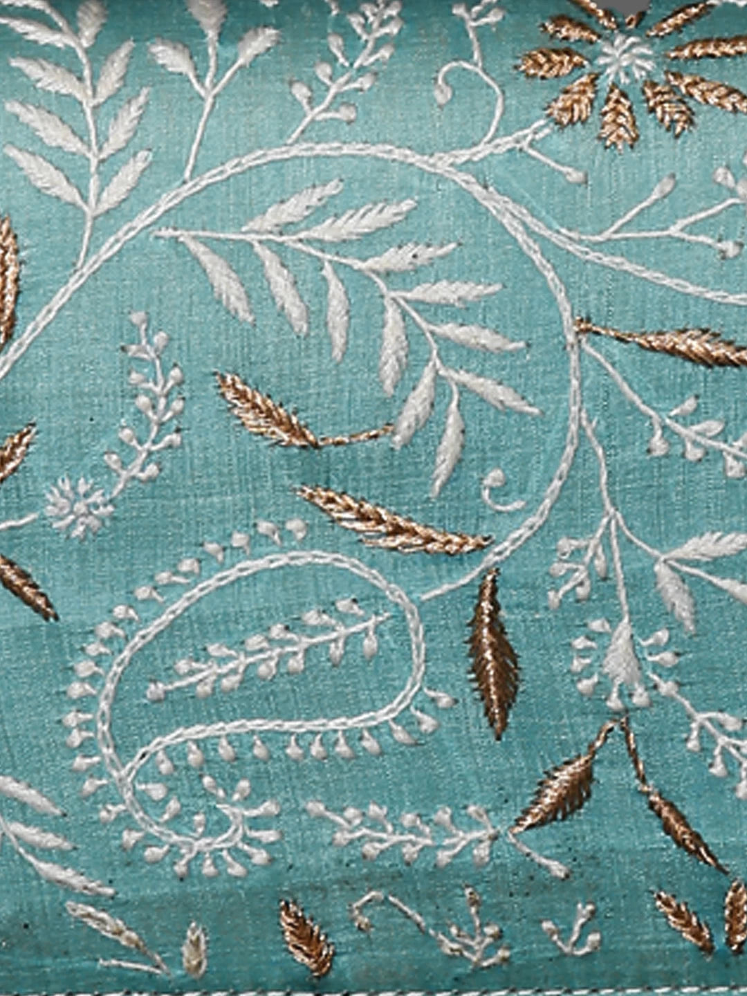 Ada Hand Embroidered Cyan Blue Silk Lucknowi Chikankari Clutch Handbag With Zari Work 01A377949